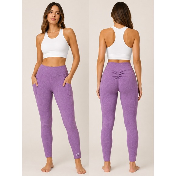 Bombshell Sportswear Pants - Bombshell Sportswear Leggings Womens Small Purple Heathered Scrunch Butt Pockets